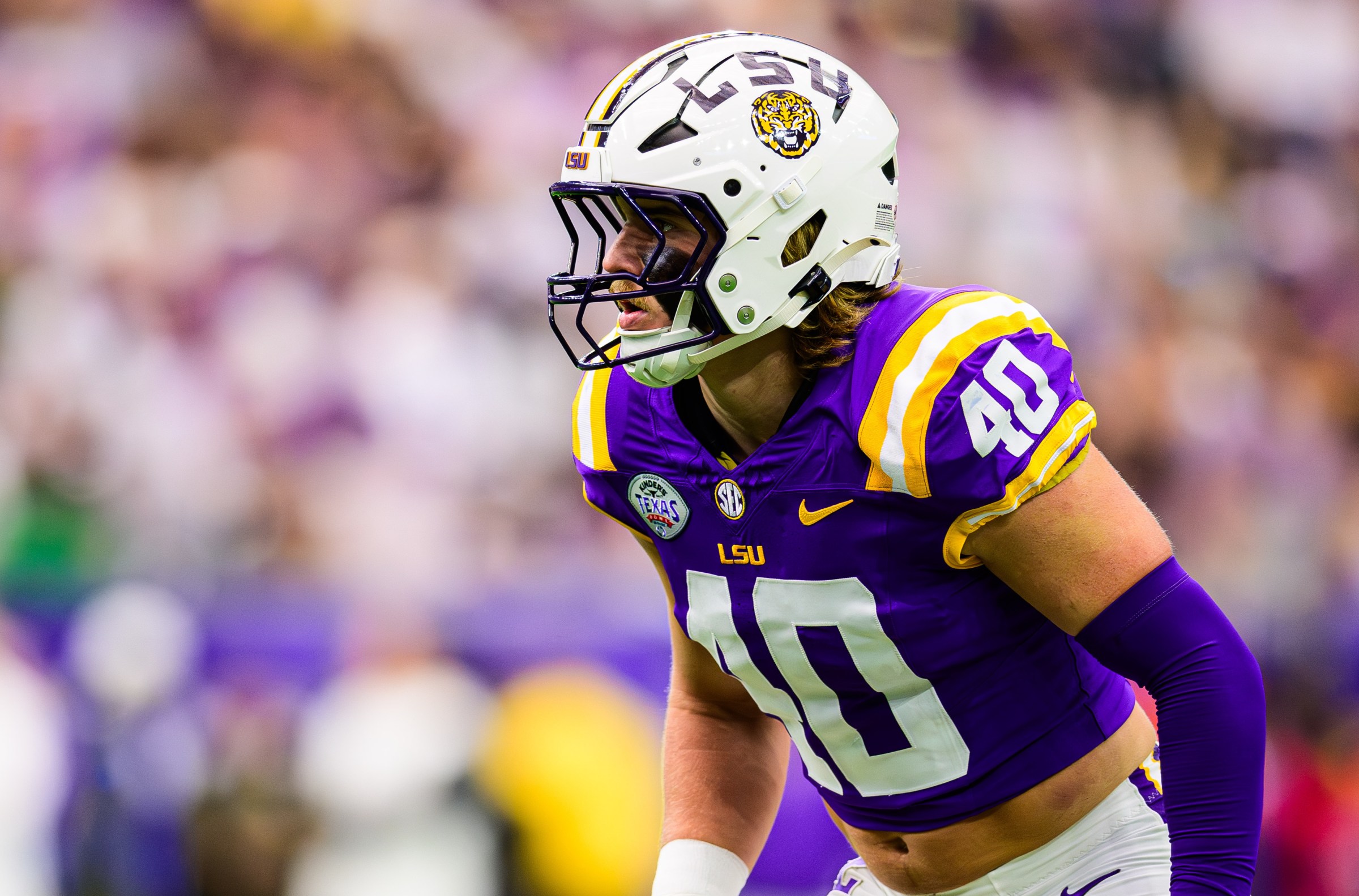 HOUSTON, TEXAS - DECEMBER 31: Whit Weeks #40 of the LSU Tigers in action against the Baylor Bears in the Kinder’s Texas Bowl at NRG Stadium on December 31, 2024 in Houston, Texas (Photo by Reagan Cotten/LSU/University Images via Getty Images)