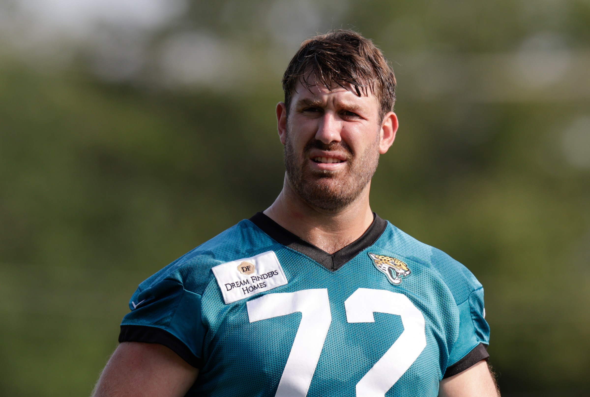 JACKSONVILLE, FL - JUNE 02: Jacksonville Jaguars offensive tackle Walker Little (72) looks on during Jacksonville Jaguars OTA on June 2, 2025 at the Miller Electric Center in Jacksonville, Fl. (Photo by David Rosenblum/Icon Sportswire via Getty Images)