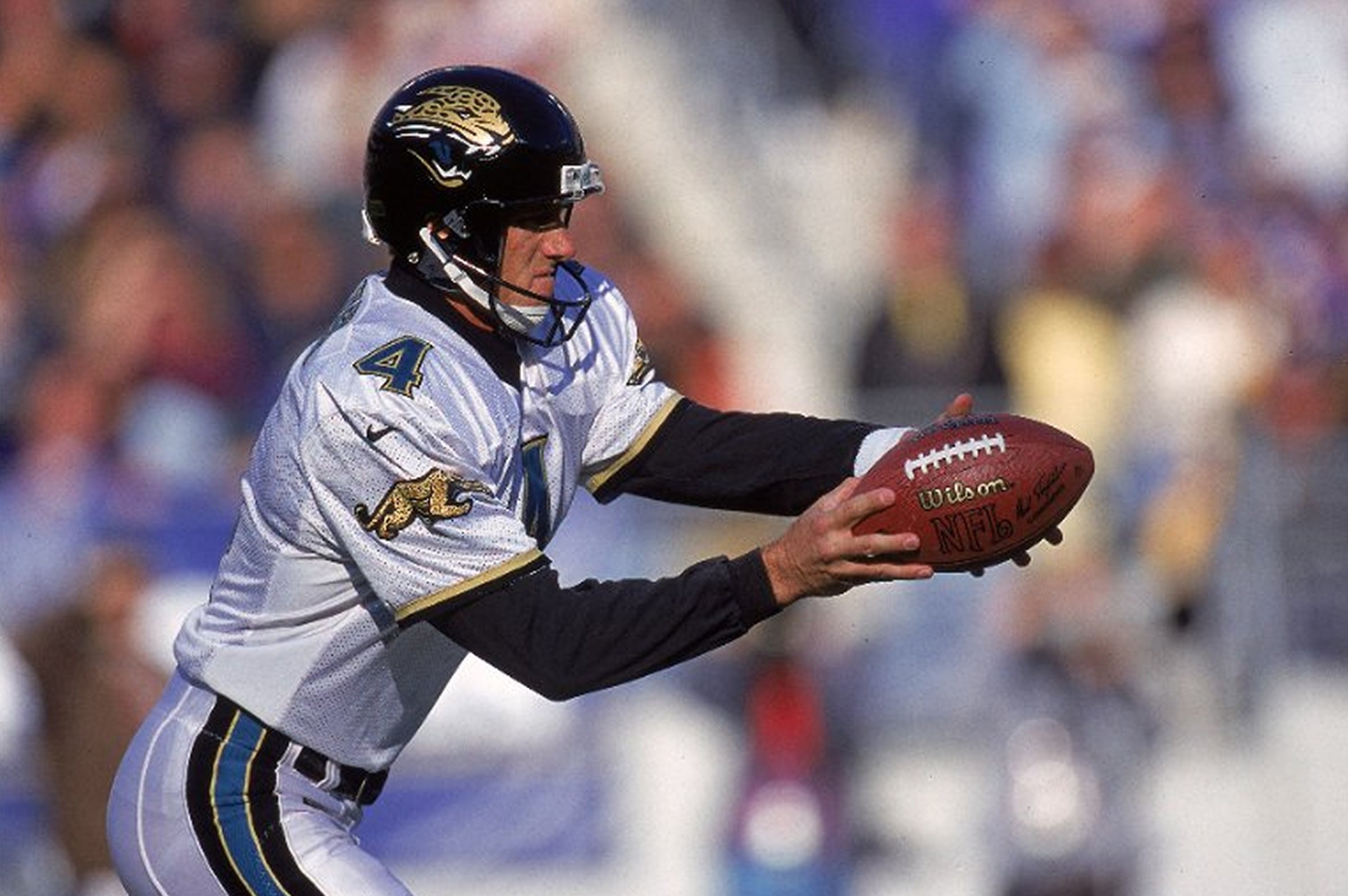 28 Nov 1999: Bryan Barker #4 of the Jacksonville Jaguars gets raedy to kick the ball during the game against the Baltimore Ravens at the PSI Net Stadium in Baltimore, Maryland . The Jaguars defeated the Ravens 30-23. Mandatory Credit: Doug Pensinger /Allsport