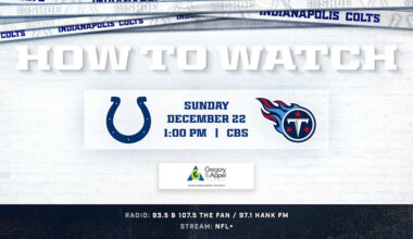 What channel is the Colts game on? The week 16 game against Tennessee kicks off at 1:00 p.m. ET Sunday, December 22 and is available to watch on CBS.