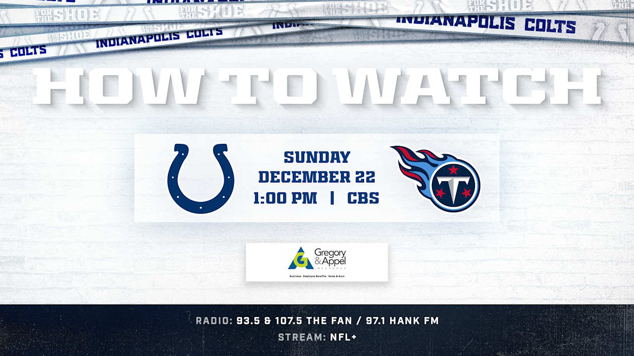 What channel is the Colts game on? The week 16 game against Tennessee kicks off at 1:00 p.m. ET Sunday, December 22 and is available to watch on CBS.