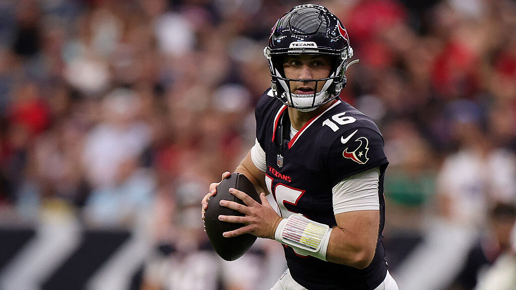 Kedon Slovis #16 of the Houston Texans runs the ball during the second half in the NFL Preseason 20...