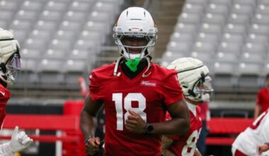 Marvin Harrison Jr. looks on during training camp practice....