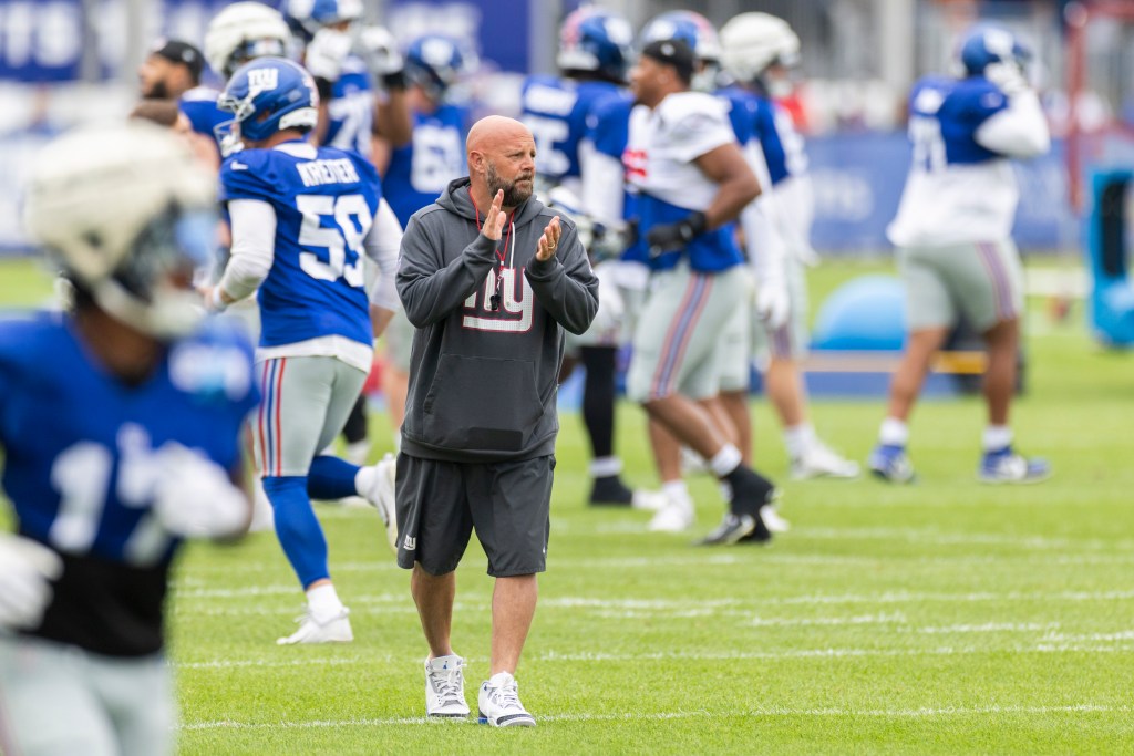 Giants head coach Brian Daboll looks on during training camp at the Quest Diagnostics center, Friday, Aug. 1, 2025.