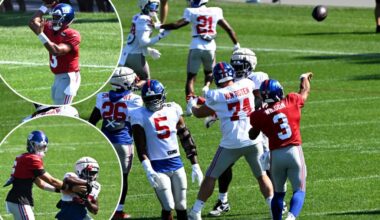 Russell Wilson helps Giants find resiliency after slow joint practice start