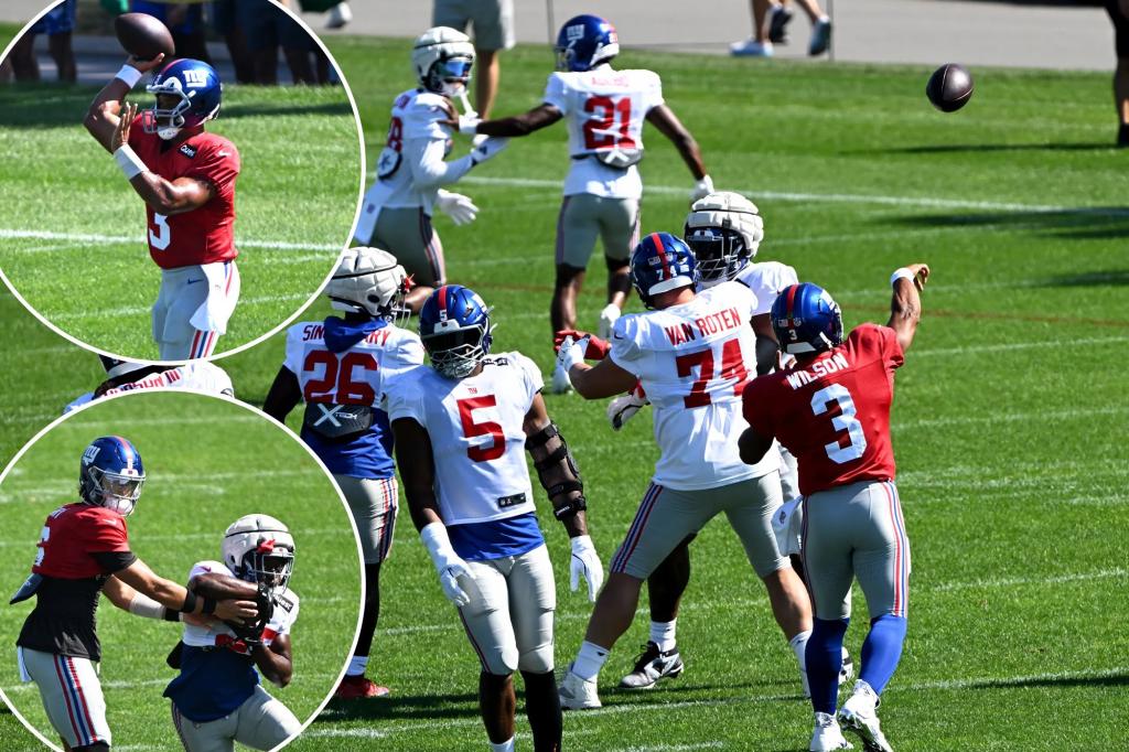Russell Wilson helps Giants find resiliency after slow joint practice start