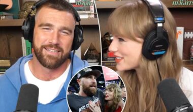 Taylor Swift shows off new album after reveal as Travis Kelce's 'New Heights' podcast guest