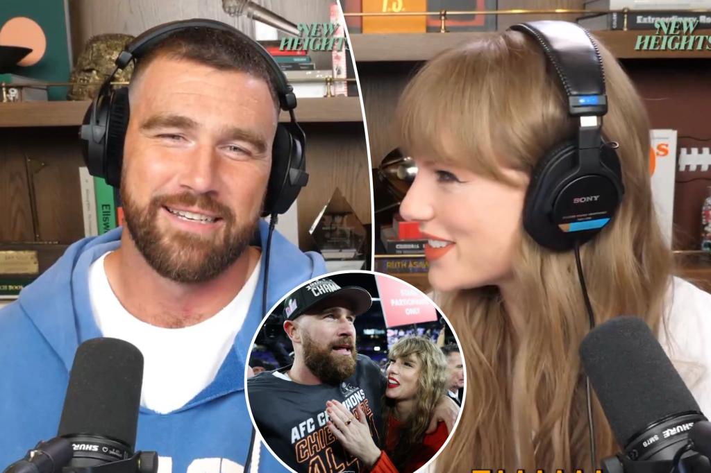 Taylor Swift shows off new album after reveal as Travis Kelce's 'New Heights' podcast guest
