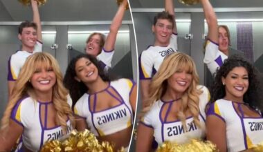 Vikings male cheerleaders spark outcry dancing in same bathroom as female teammates in viral video