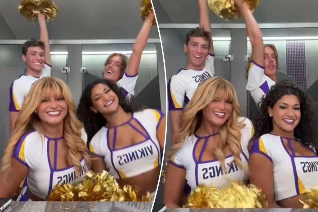 Vikings male cheerleaders spark outcry dancing in same bathroom as female teammates in viral video