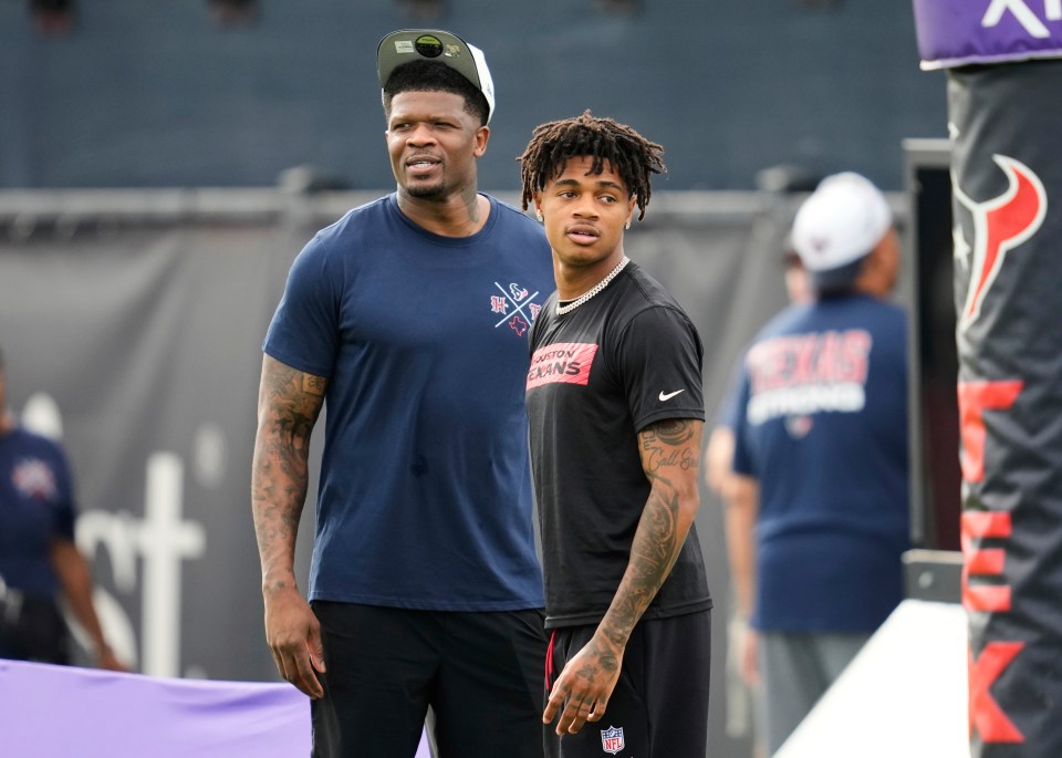 Andre Johnson and Tank Dell at Houston Texans training camp.