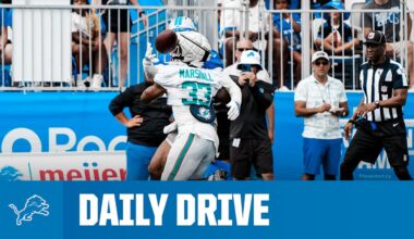 Detroit Lions star wide receiver Amon-Ra St. Brown's acrobatic catch highlights 2025 joint training camp practice session with the Miami Dolphins