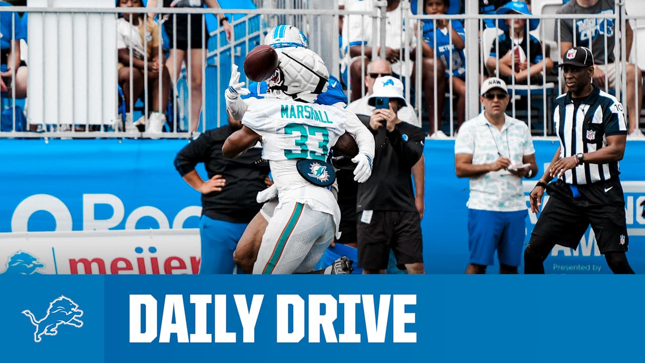 Detroit Lions star wide receiver Amon-Ra St. Brown's acrobatic catch highlights 2025 joint training camp practice session with the Miami Dolphins