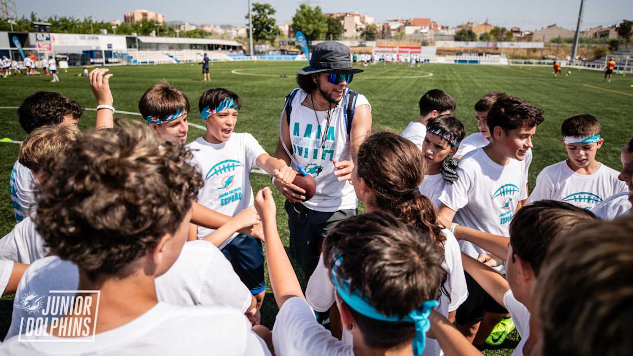 Miami Dolphins Host Junior Dolphins Flag Football Clinics for Youth and Coaches in Brazil and Spain