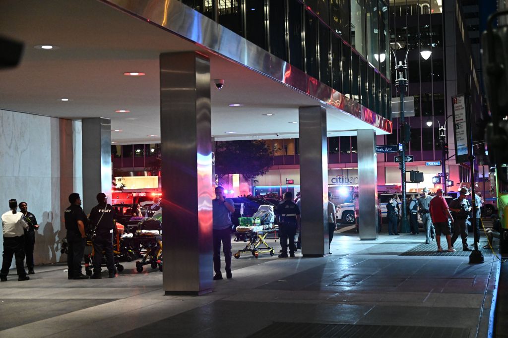 
Police and emergency responders respond to an active shooter threat at 345 Park Avenue in Midtown Manhattan on July 28, 2025 in New York City.