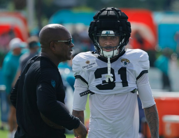 Jacksonville Jaguars cornerback Keni-H Lovely is seen during a joint...