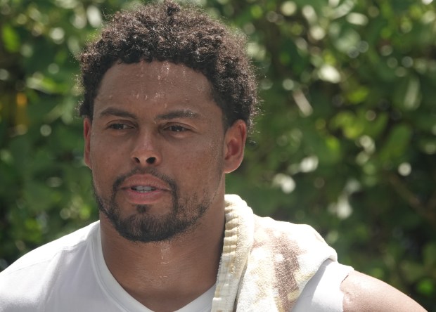 Miami Dolphins linebacker Cameron Goode speaks to the media during...