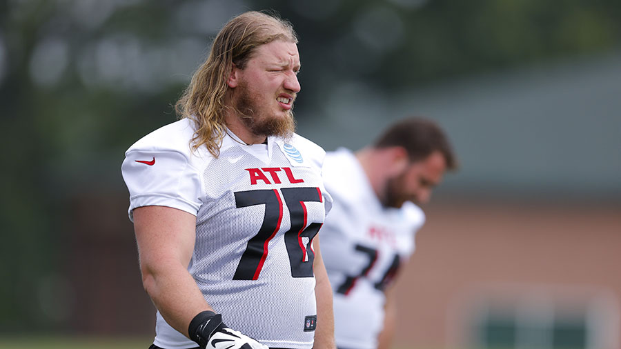 Kaleb McGary UW Huskies product Falcons practice...
