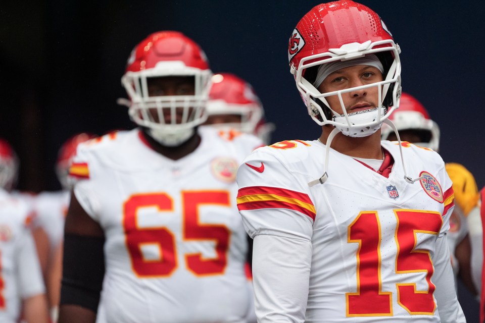 Patrick Mahomes, Kansas City Chiefs quarterback, with teammates.