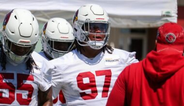 Walter Nolen III looks on during Cardinals practice...