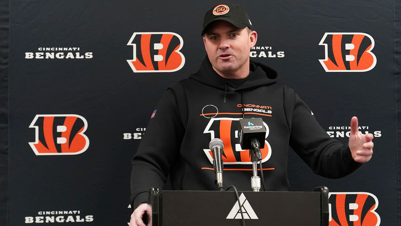 Cincinnati Bengals head coach Zac Taylor speaks during a news conference after an NFL football game against the Pittsburgh Steelers in Pittsburgh, Saturday, Jan. 4, 2025.