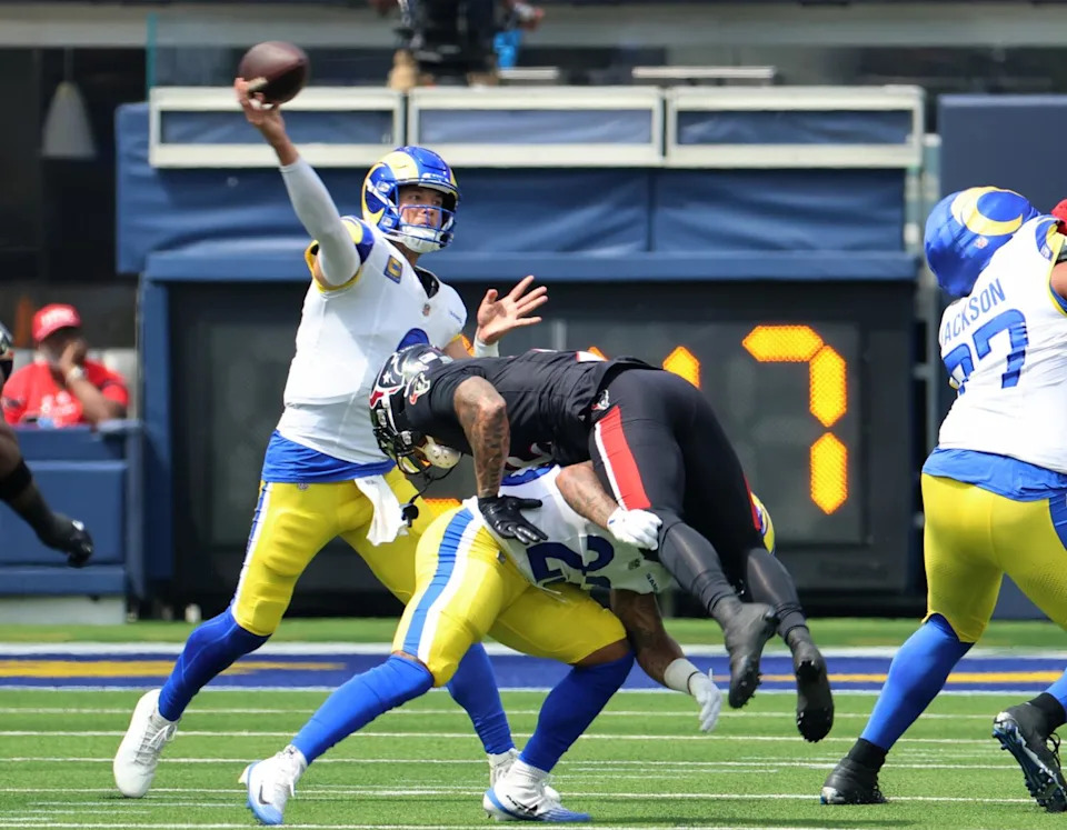 Rams quarterback Matthew Stafford passes during the first quarter Sunday against the Texans.