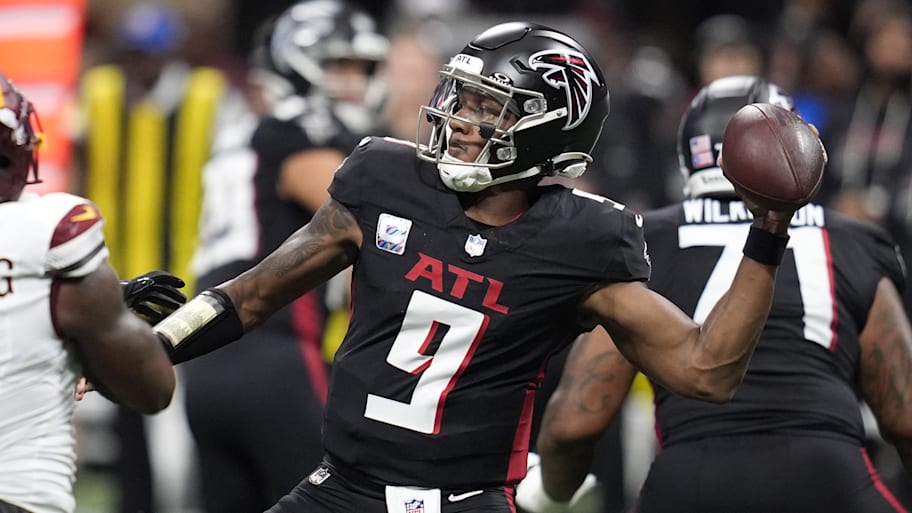 Atlanta Falcons quarterback Michael Penix Jr. (9) throws in the pocket.