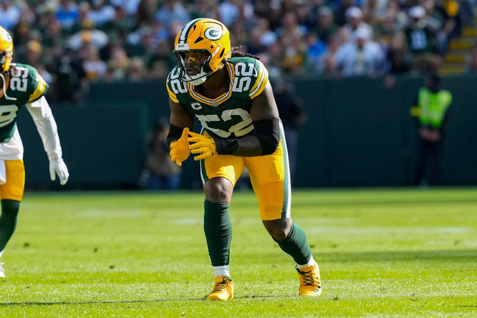 Sep 7, 2025; Green Bay, Wisconsin, USA; Green Bay Packers defensive lineman Rashan Gary (52) during the game against the Detroit Lions at Lambeau Field. Mandatory Credit: Jeff Hanisch-Imagn Images