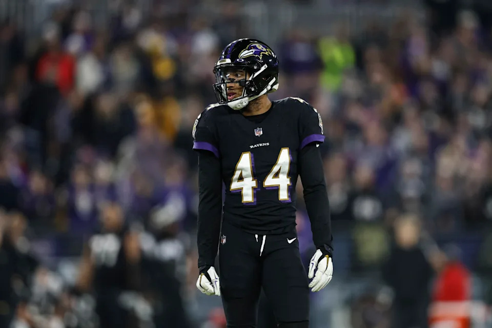 BALTIMORE, MARYLAND - JANUARY 01: Marlon Humphrey #44 of the Baltimore Ravens looks on during an NFL football game between the Baltimore Ravens and the Pittsburgh Steelers at M&T Bank Stadium on January 01, 2023 in Baltimore, Maryland. (Photo by Michael Owens/Getty Images)Michael Owens&sol;Getty Images