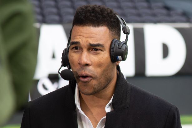 UK NFL television team Jason Bell and Sam Quek before the game between the Chicago Bears and the Oakland Raiders on October 6th, 2019 at Tottenham Hotspur Stadium in London, England. 