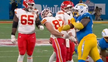 Travis Kelce smacked in head with brutal shot as Kansas City Chiefs star is attacked by Los Angeles Chargers rival