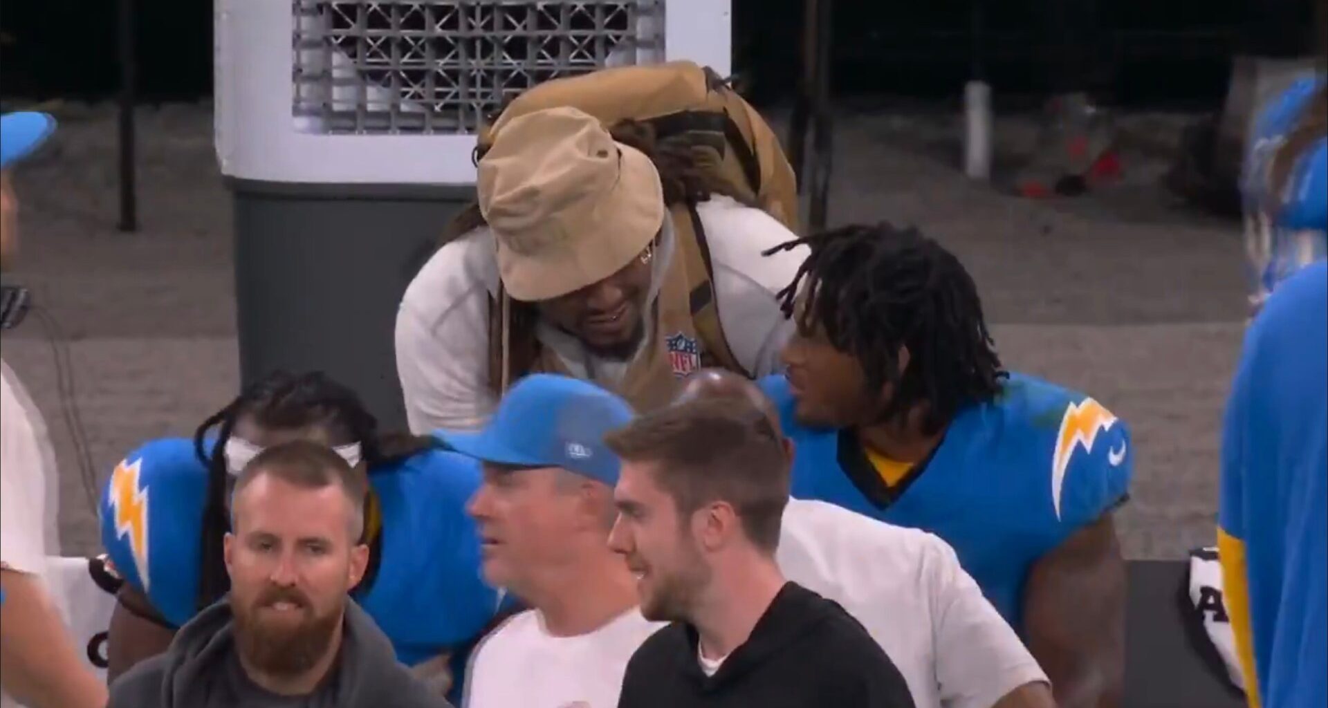 Marshawn Lynch's interaction with Chargers rookie Omarion Hampton vs Chiefs spotted by NFL fans who ask 'that allowed?'