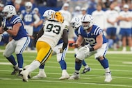 Indianapolis Colts center Wesley French (62) blocks Green Bay Packers defensive tackle Nazir...