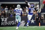 New York Giants wide receiver Darius Slayton (18) beats Dallas Cowboys cornerback Kaiir Elam...