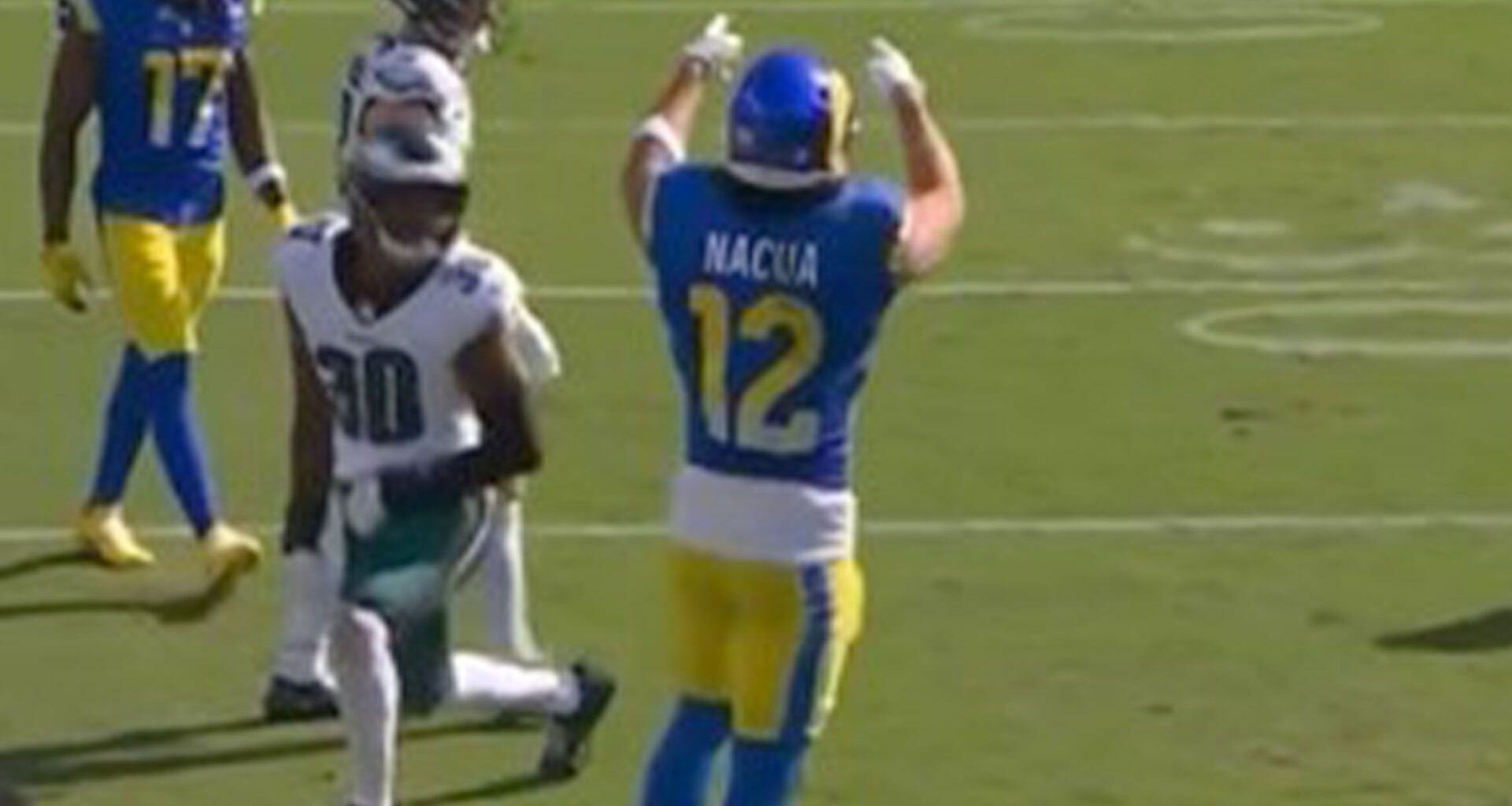 Puka Nacua punished by NFL referees in Rams-Eagles for 'taunting' gesture - but Greg Olsen slams decision on Fox
