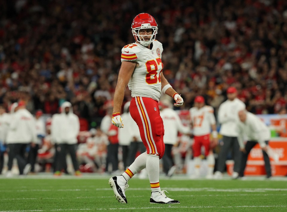 Travis Kelce of the Kansas City Chiefs on the field.