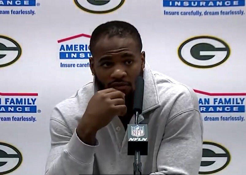 Green Bay Packers Linebacker Micah Parsons talks to media after the Packers-Cowboys game.