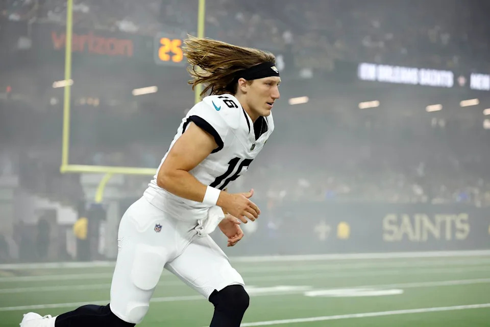 Jacksonville Jaguars quarterback Trevor Lawrence warms up before a preseason game against the New Orleans Saints on Aug. 17.