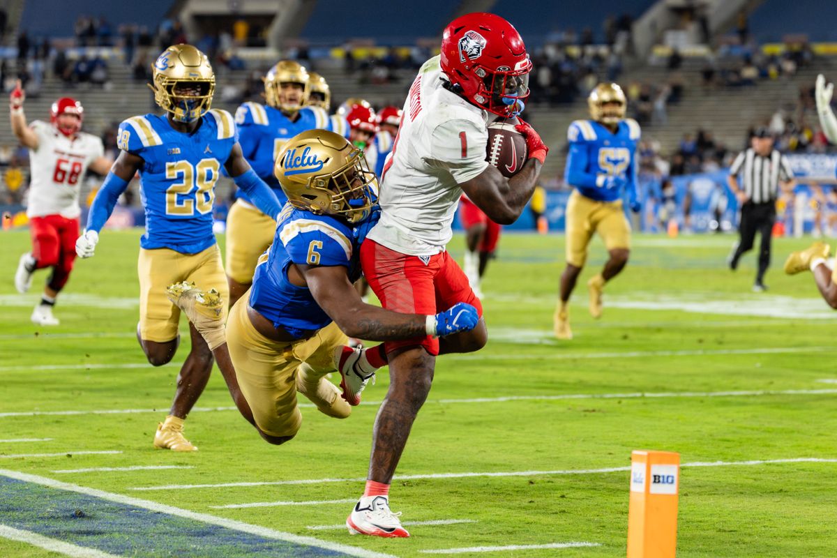 Running back Damon Bankston #1 of the New Mexico Lobos runs for a touchdown during an NCAA football game against the UCLA Bruins at the Rose Bowl on September 12, 2025 in Pasadena, California.