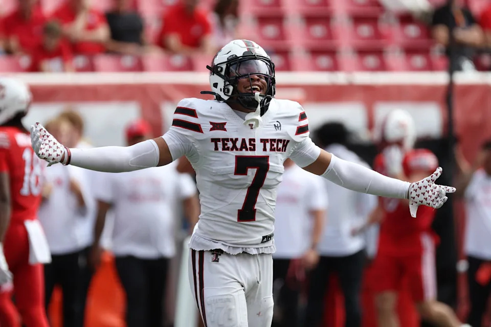 Sep 20, 2025; Salt Lake City, Utah, USA; Texas Tech Red Raiders defensive back Brenden Jordan (7) reacts to a play against the Utah Utes during the fourth quarter at Rice-Eccles Stadium.