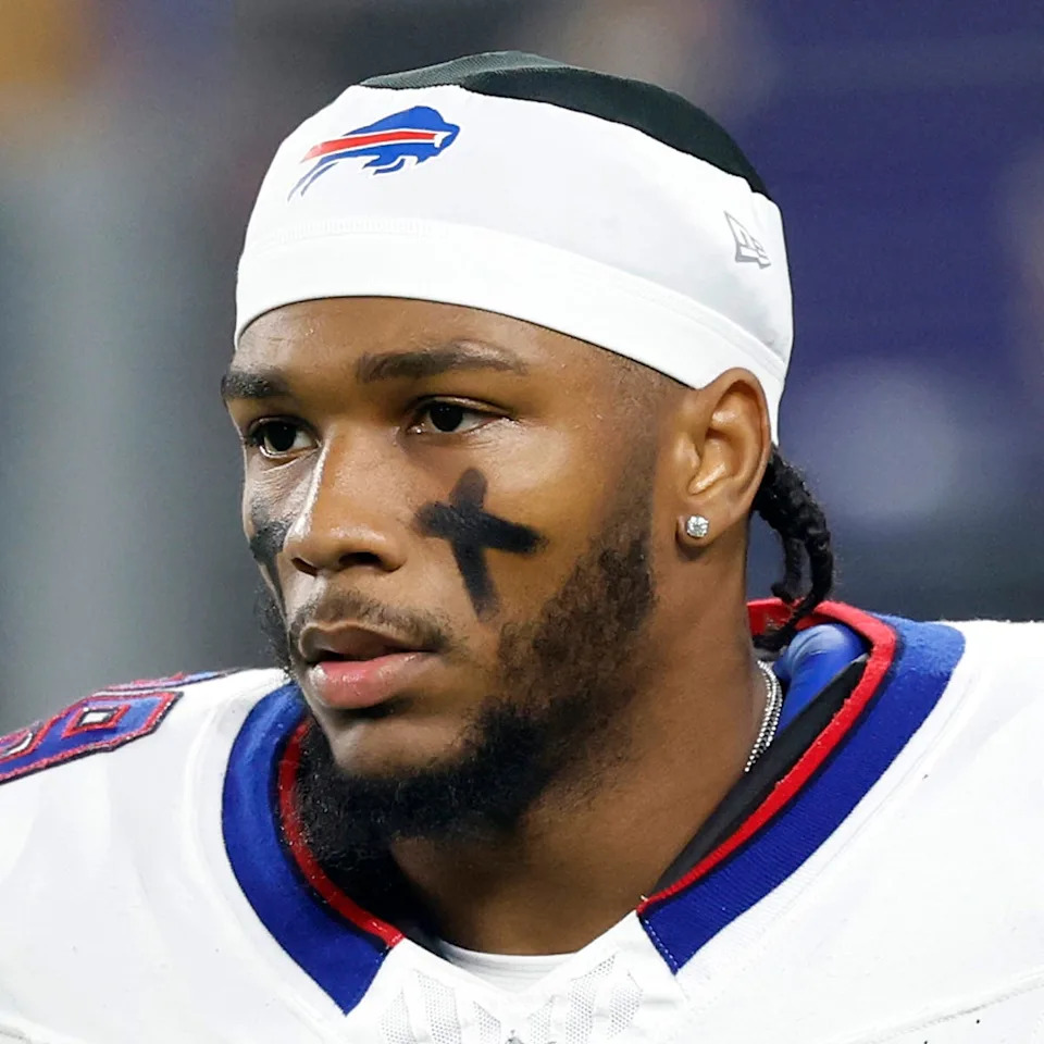 Sep 29, 2024; Baltimore, Maryland, USA; Buffalo Bills cornerback Cam Lewis (39) stands on the field during warmup prior to the game against the Baltimore Ravens at M&T Bank Stadium. Mandatory Credit: Geoff Burke-Imagn Images