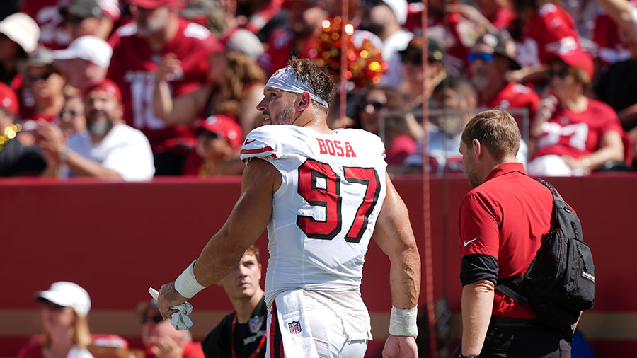 San Francisco 49ers Nick Bosa knee injury torn ACL...