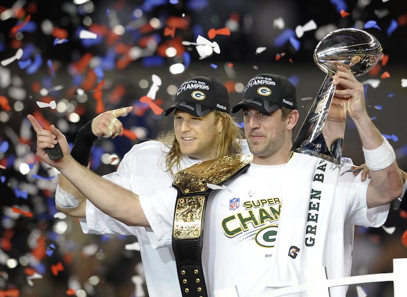 Aaron Rodgers celebrated the Green Bay Packers' Super Bowl success in 2011, before realising he wanted more from his life. Photograph: Timothy A Clary/AFP via Getty Images