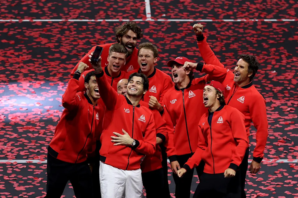 Team World takes a selfie. (Joe Scarnici/Getty Images)