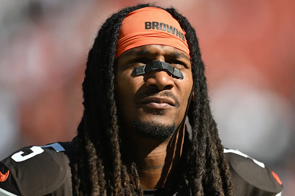 Sep 7, 2025; Cleveland, Ohio, USA; Cleveland Browns safety Rayshawn Jenkins (5) at Huntington Bank Field. Mandatory Credit: Ken Blaze-Imagn Images