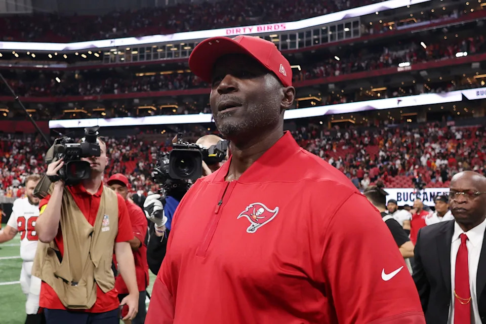 Sep 7, 2025; Atlanta, Georgia, USA; Tampa Bay Buccaneers head coach Todd Bowles walks on the field after their win against the Atlanta Falcons at Mercedes-Benz Stadium. Mandatory Credit: Brett Davis-Imagn Images
