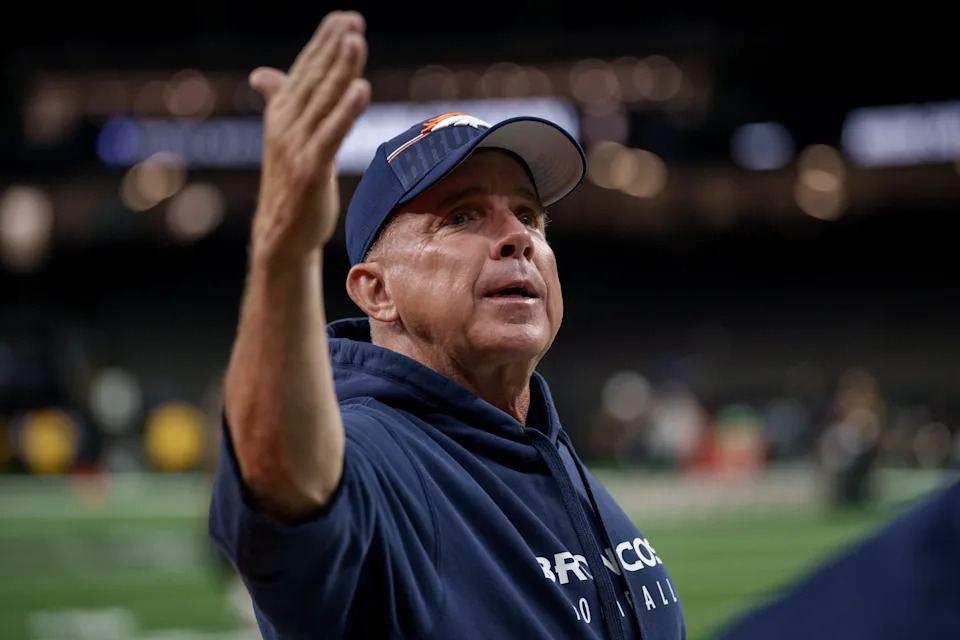Aug 23, 2025; New Orleans, Louisiana, USA; Denver Broncos head coach Sean Payton gestures before a game against the New Orleans Saints at Caesars Superdome. Mandatory Credit: Matthew Hinton-Imagn Images