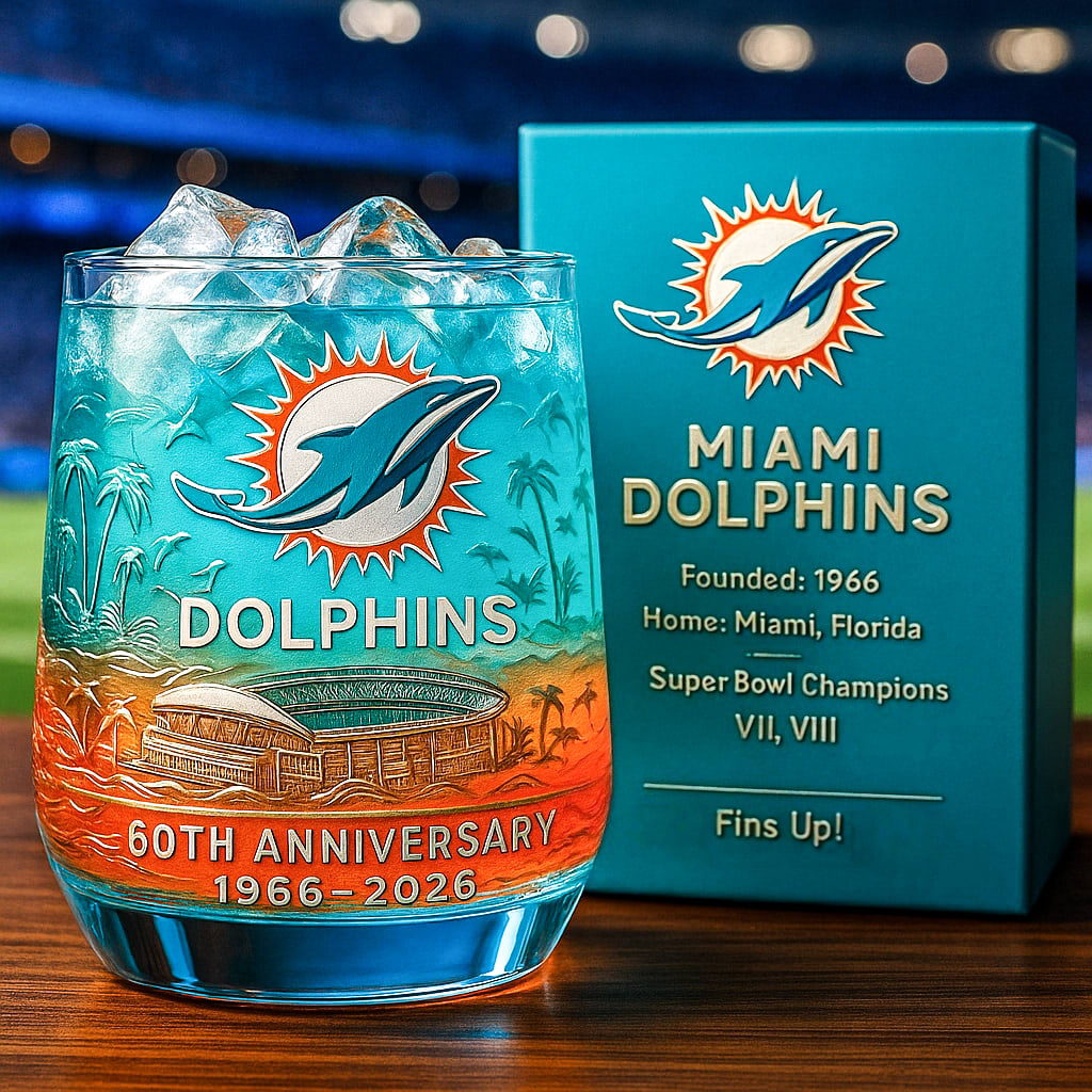 A Toast to the Legacy: The Miami Dolphins 60th Anniversary Whiskey Glass