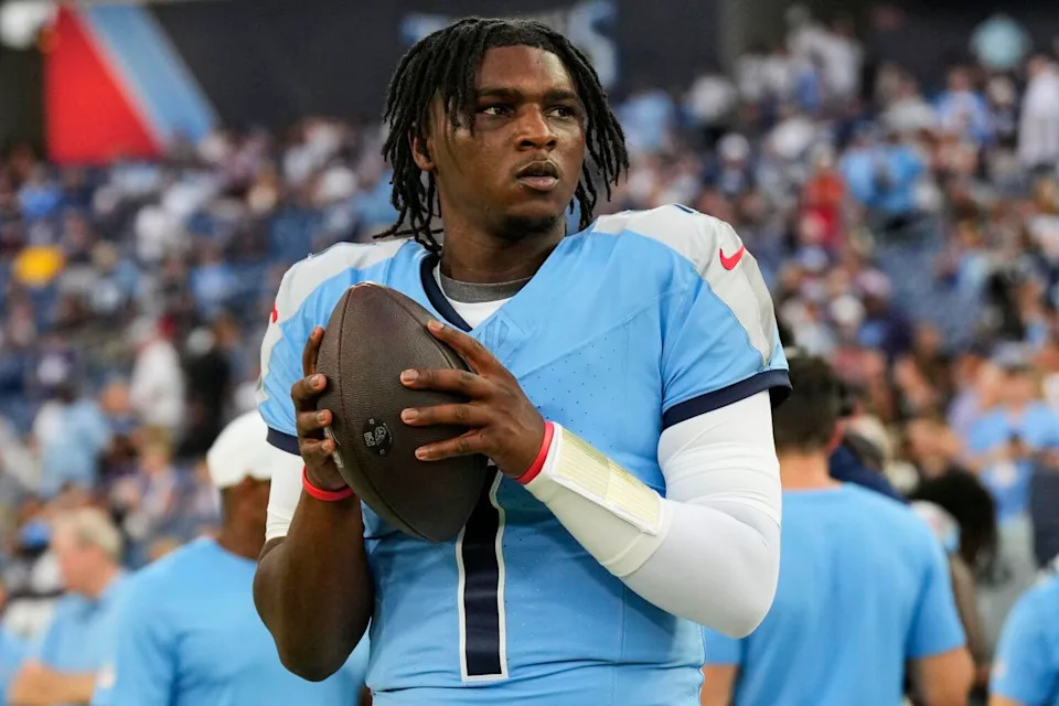 Tennessee Titans quarterback Cam Ward warms up before a preseason game against the Minnesota Vikings on Aug. 22.