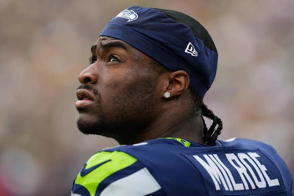 Seattle Seahawks quarterback Jalen Milroe (6) looks on prior to the game against the Green Bay Packers at Lambeau Field. Mandatory Credit: Jeff Hanisch-Imagn Images